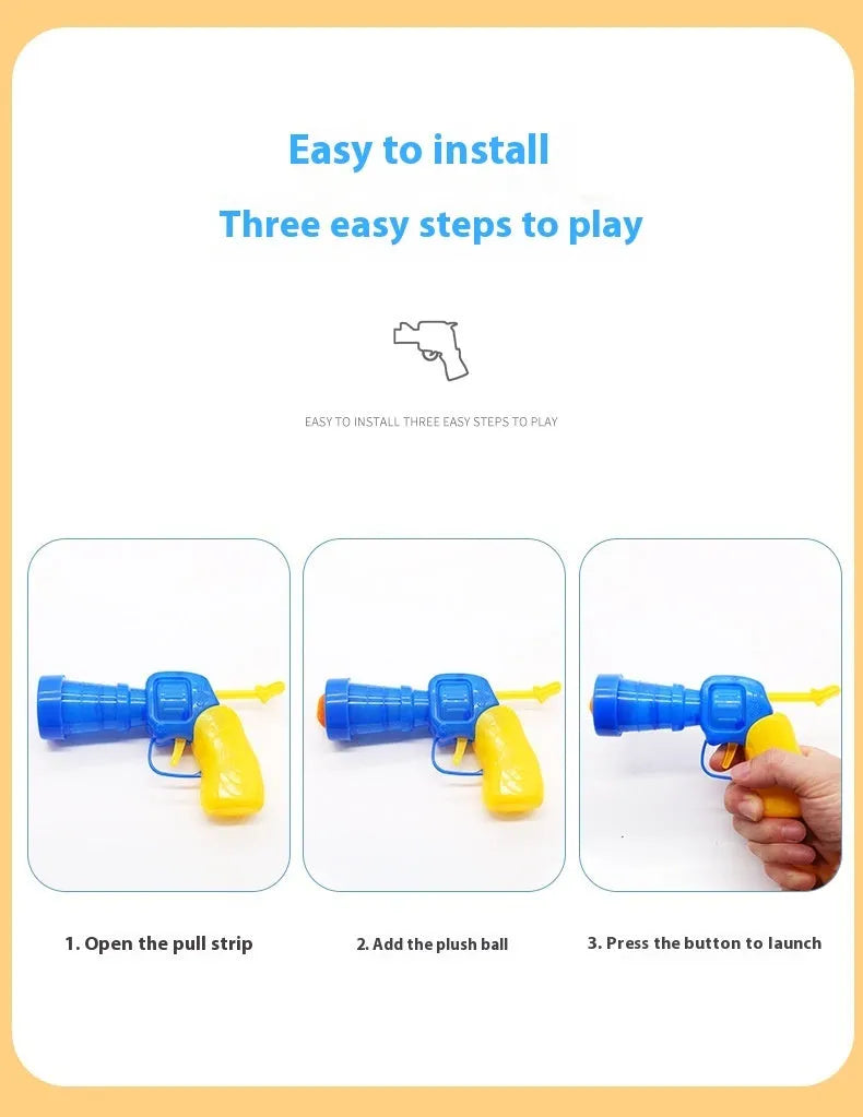 Plush pet toy ball shooter gun with multiple 3cm yarn balls for interactive cat and dog play
