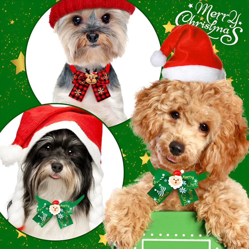 Red and green Christmas pet bow tie accessory with British style design for dogs and cats