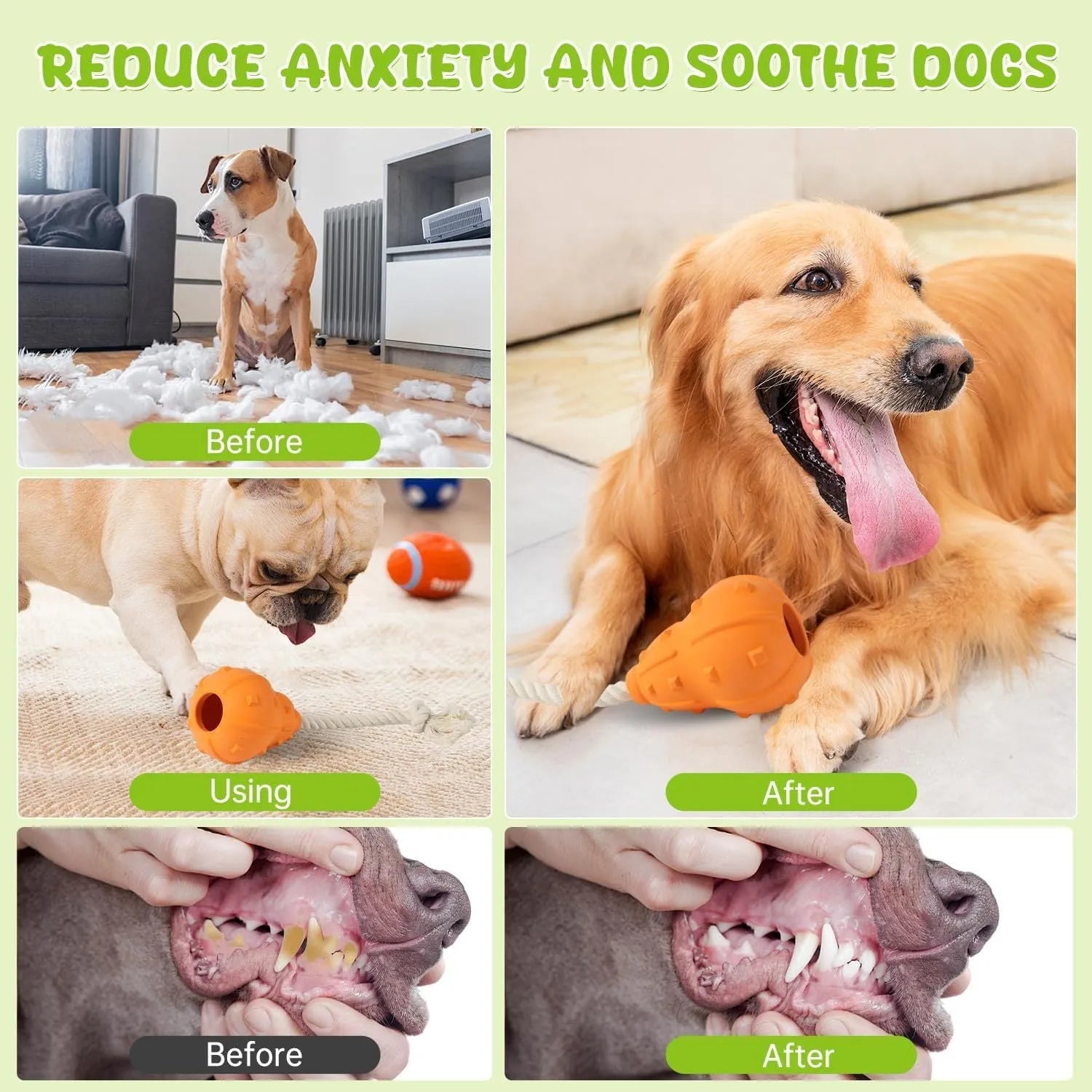 Natural rubber stuffable dog chew toy for small medium dogs, shown with a longer strap.