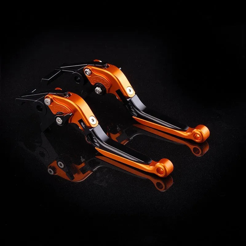Pair of anodised aluminium motorcycle brake and clutch levers with six-speed adjustable length mechanism