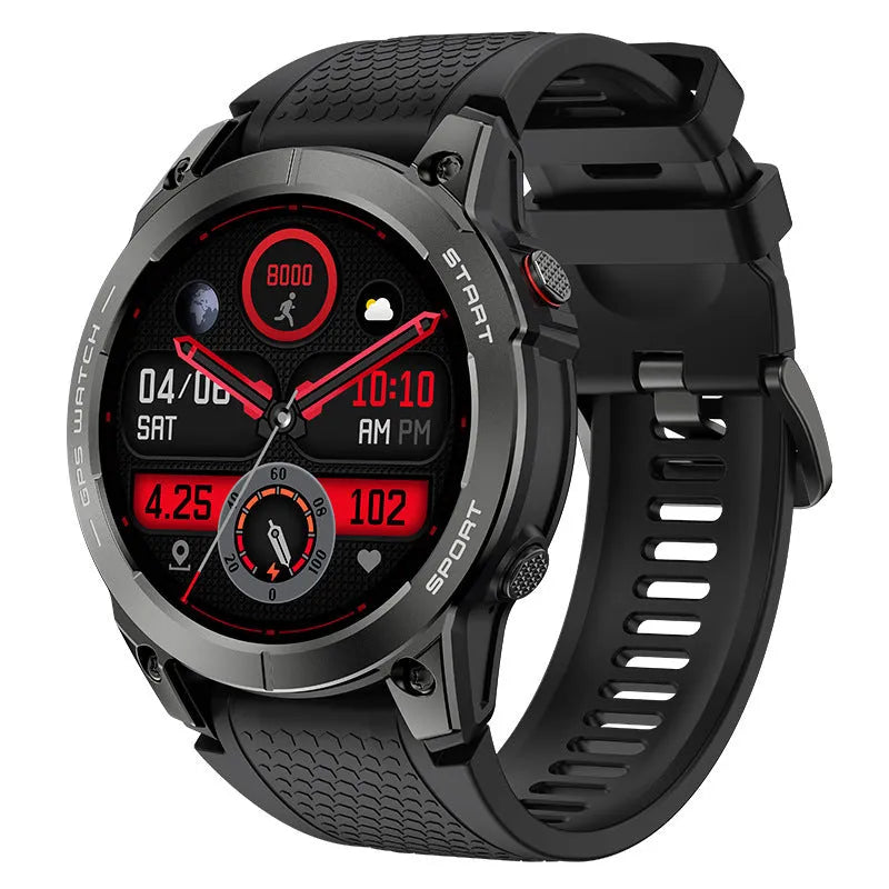 S53 Outdoor GPS Sports Smart Watch in Black or Orange with zinc alloy frame and silicone strap.
