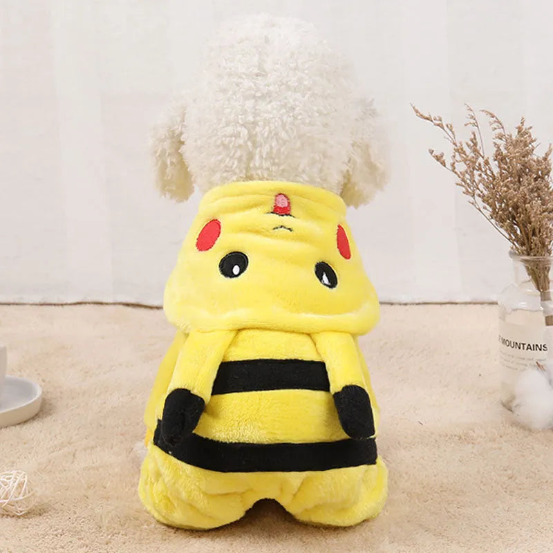 Fleece cat coat and hoodie set in a cartoon costume style for autumn and winter wear.