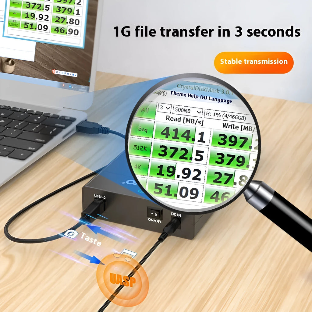 3.5 inch SATA hard drive USB enclosure with sliding cover and included power supply