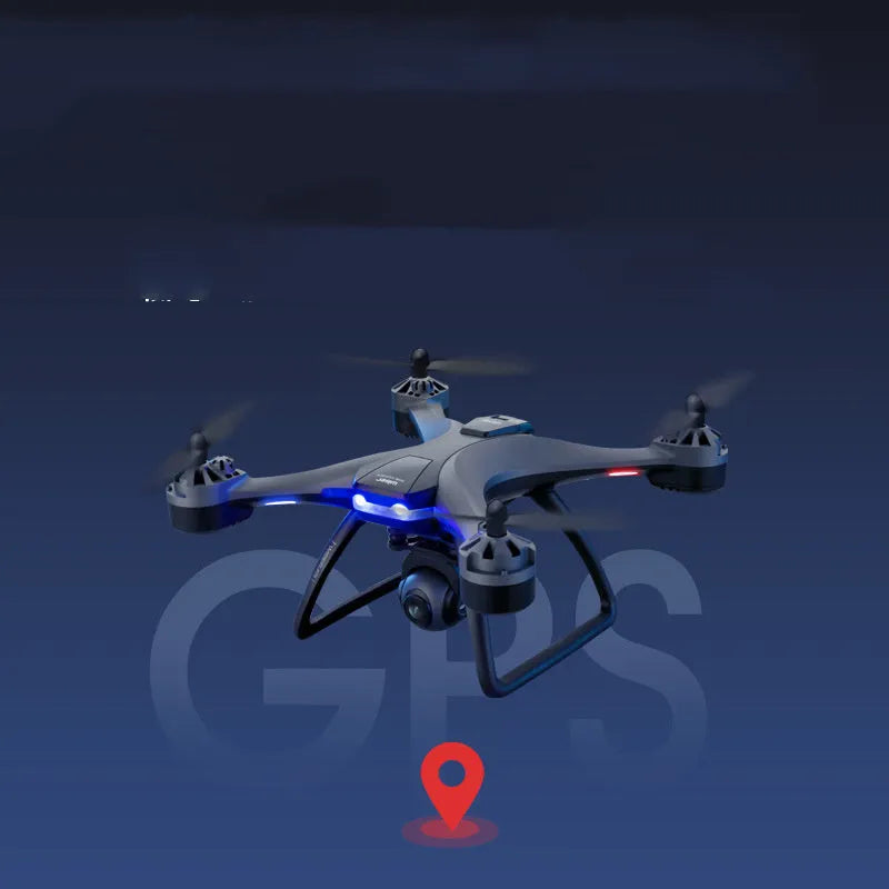 GPS quadrocopter drone with 4K dual cameras, anti-fall blade protection, and remote controller