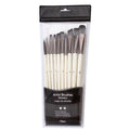 Set of 10 pearlescent white nylon watercolour brushes with wooden handles in PVC bag