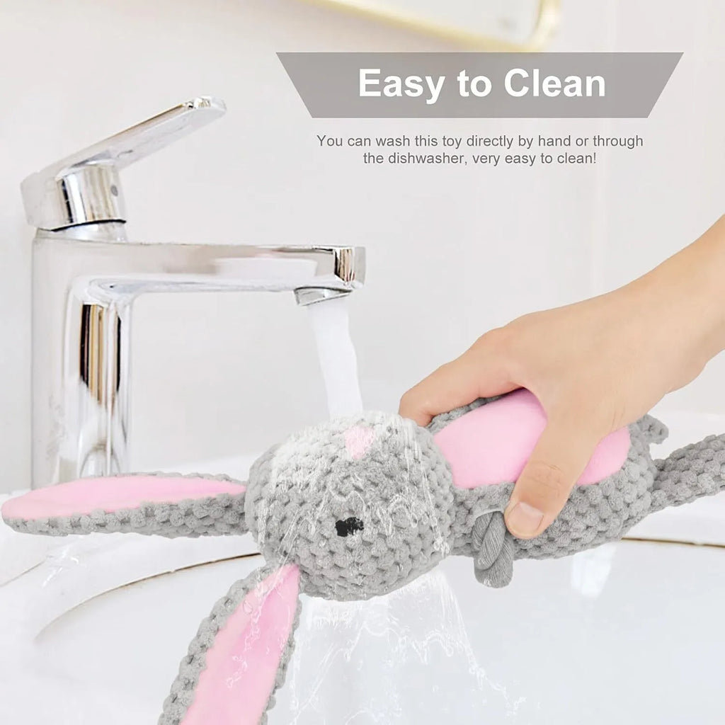 Soft plush dog toy with cotton rope, available as elephant, fox, monkey, pig, or rabbit, for small medium dogs.