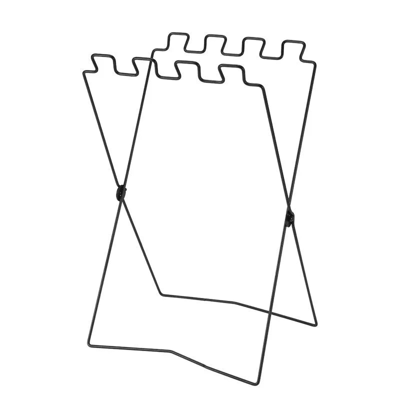 Stainless steel folding garbage bag bracket in black and silver colours for camping use
