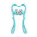 Blue manual neck massager with pressure nodes showing 360-degree rotation mechanism