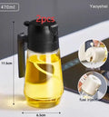 Glass olive oil sprayer and pour bottle with ergonomic handle in four colour options