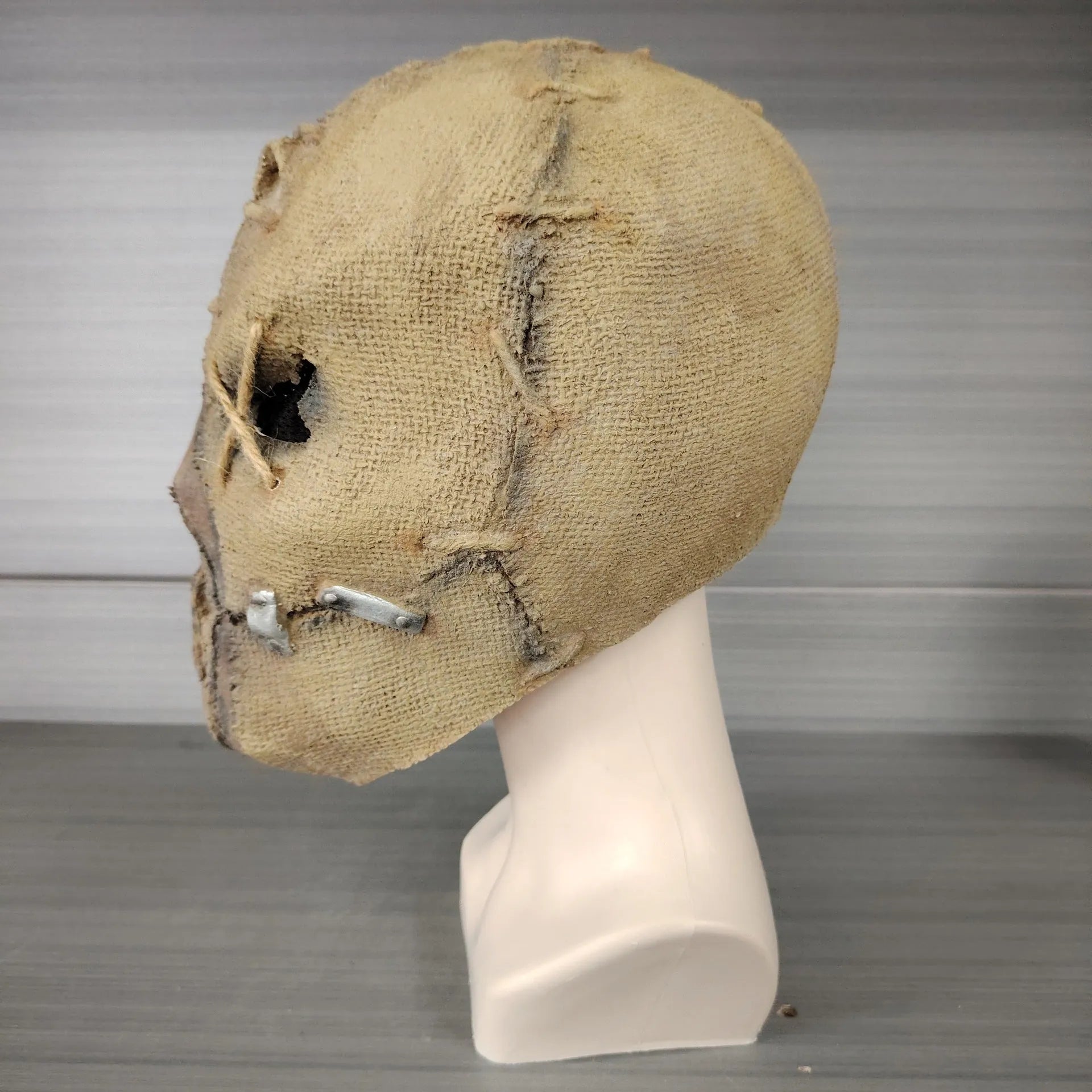 Latex scar skull Halloween mask with removable hair on adult head