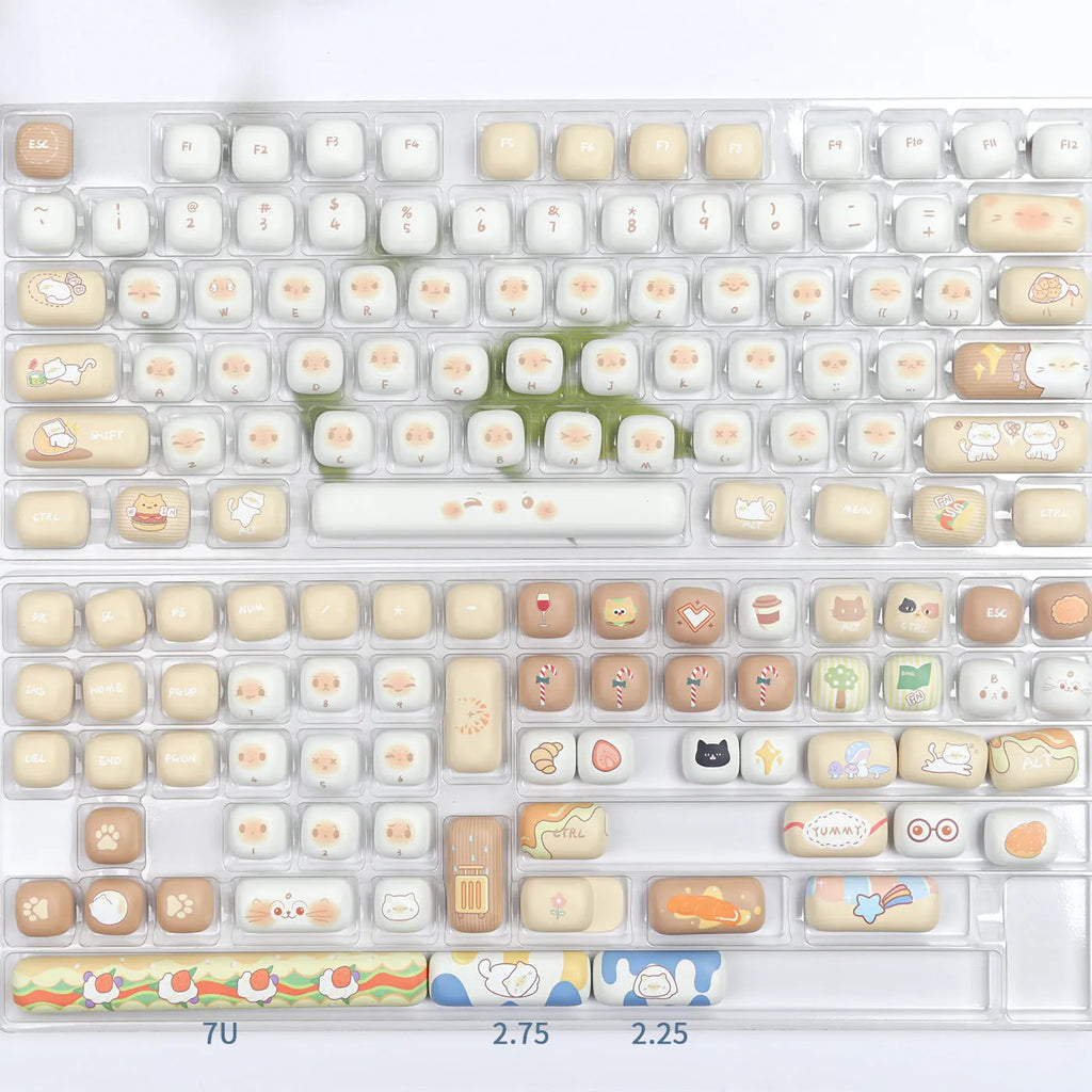 Cat themed mechanical keyboard keycap set with PBT construction and extraction puller
