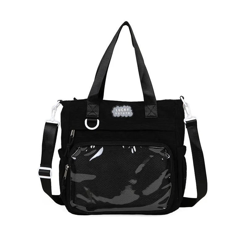Large capacity transparent crossbody bag in beige with nylon build and single shoulder strap