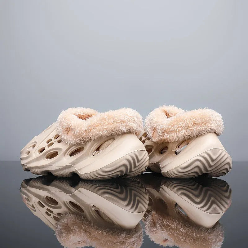 EVA Home Slippers Hole Shoes for Summer and Winter Removable Warm Wool Lining Unisex Lightweight Non-Slip Wear-Resistant Thick Sole 34-45 EU