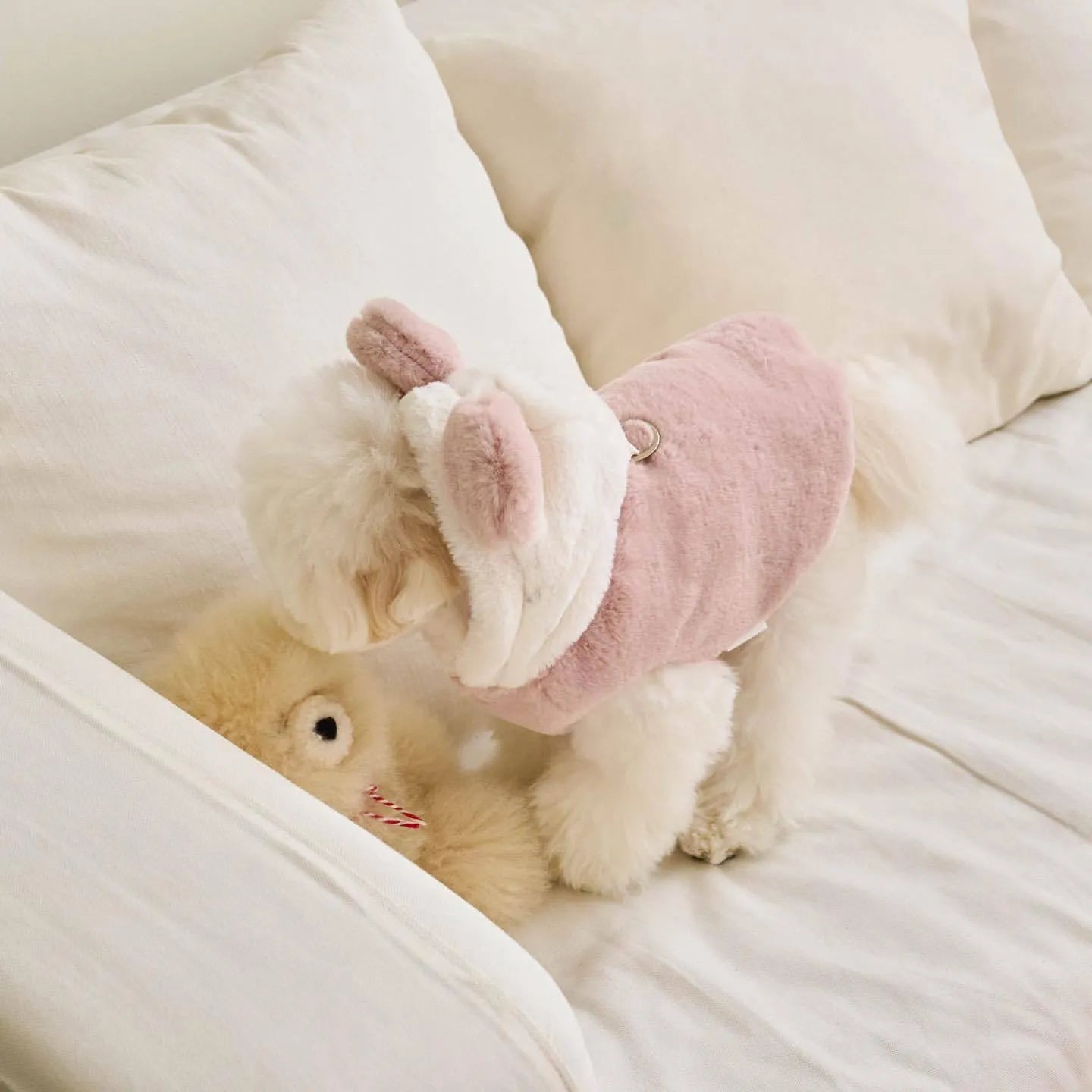 Light pink polyester pet coat for dogs and cats in casual style with size options