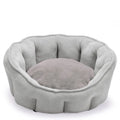 Grey plush cat kennel mat with fleece lining, showing enclosed design and 46 cm size