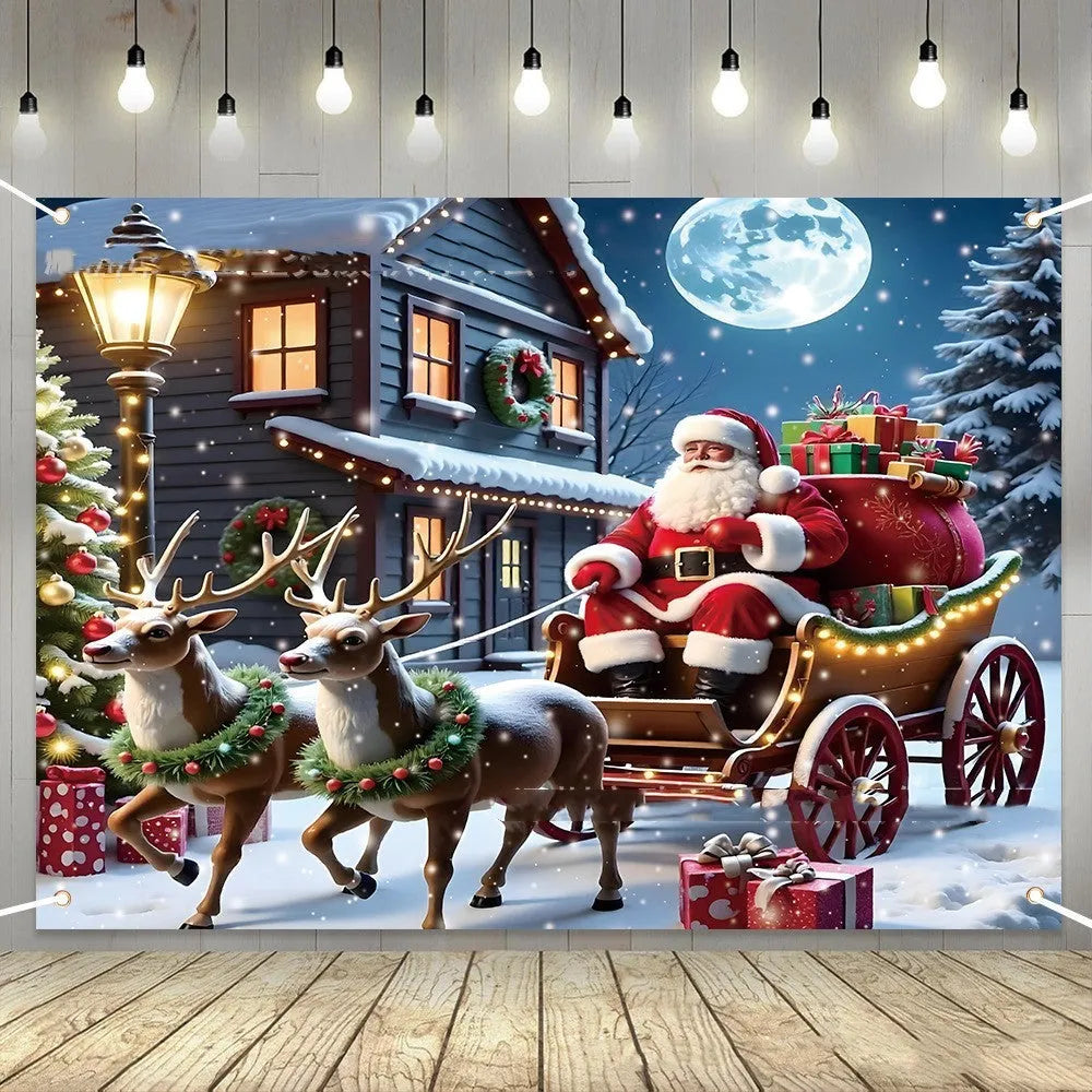 Large red Santa Claus Christmas banner measuring 210 cm wide by 150 cm high