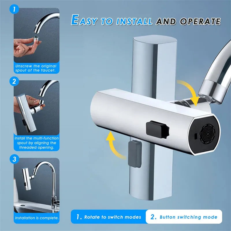 Black kitchen faucet waterfall outlet connector with rotating bubbler and pull-down sprayer
