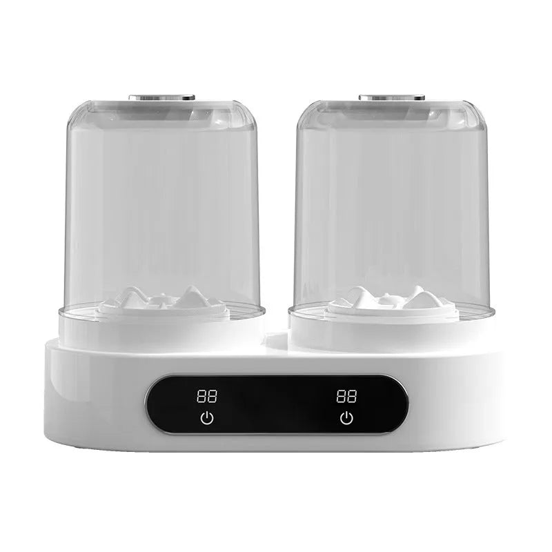 White double bucket mini USB washing machine for small garments on a countertop.