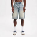 Men's loose fit straight leg cotton denim jeans in light blue, black and grey colours