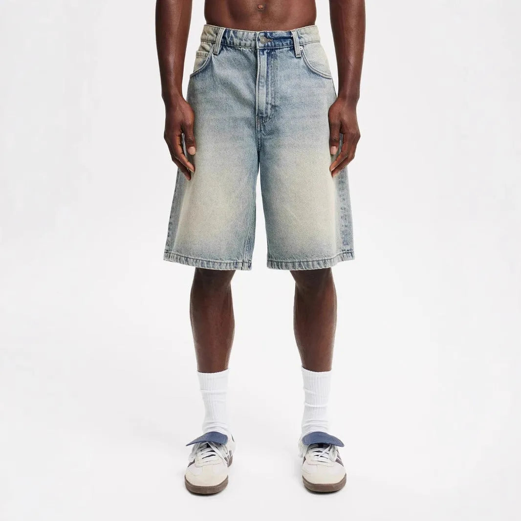 Men's loose fit straight leg cotton denim jeans in light blue, black and grey colours