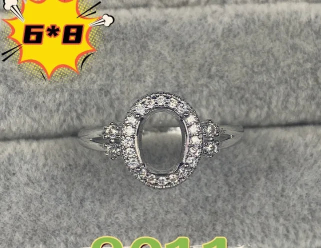 Oval denier open mouth copper ring with 6x8mm stone and five-pointed star in Korean style.