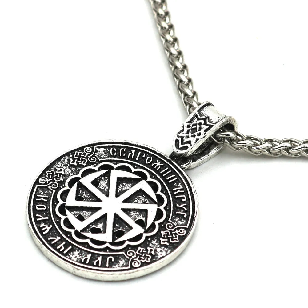 Lunavin ODing logo alloy pendant necklace with adjustable chain and leather rope in antique silver finish
