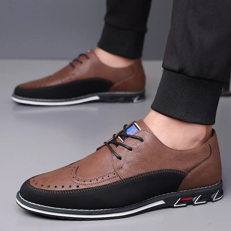 Men's low top casual leather shoes with a leather toe cap and rubber sole.