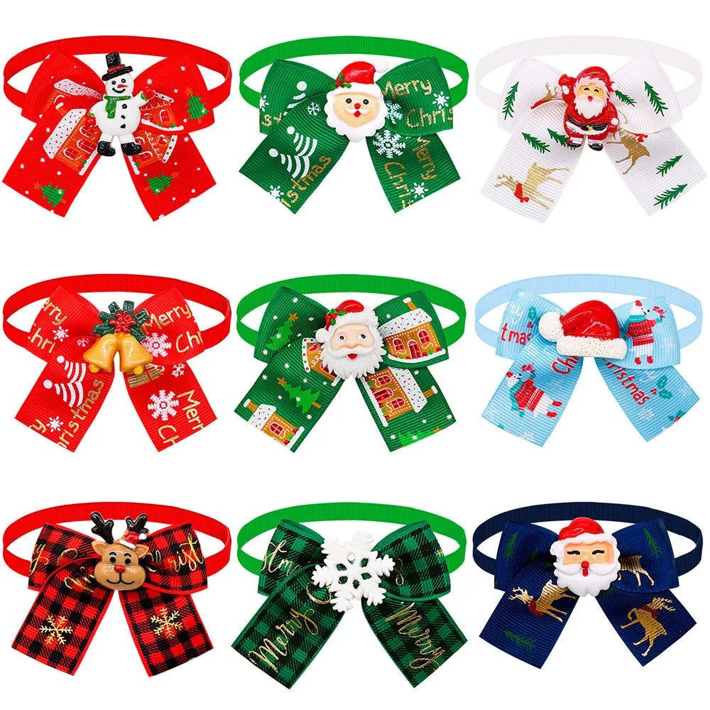 Red and green Christmas pet bow tie accessory with British style design for dogs and cats