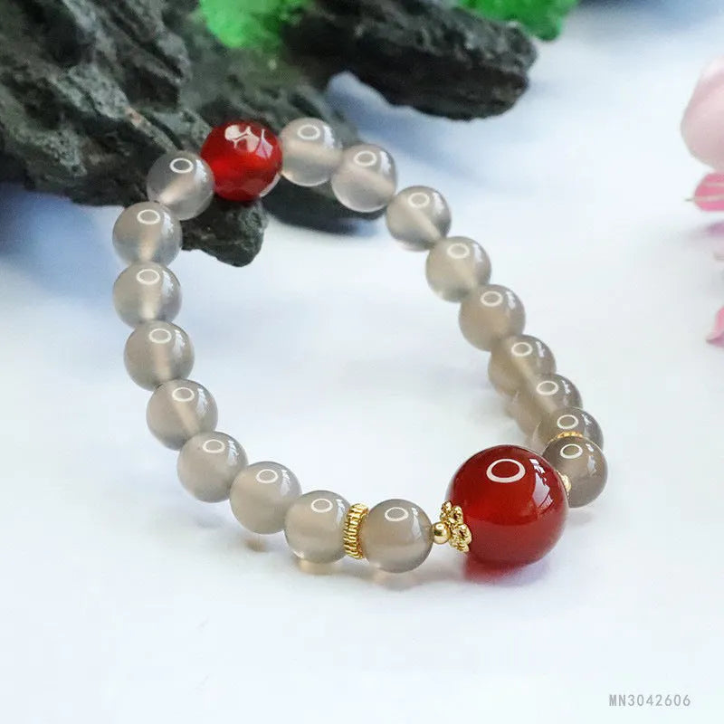 Natural smoky purple chalcedony red agate bracelet with 8mm geometry beads.