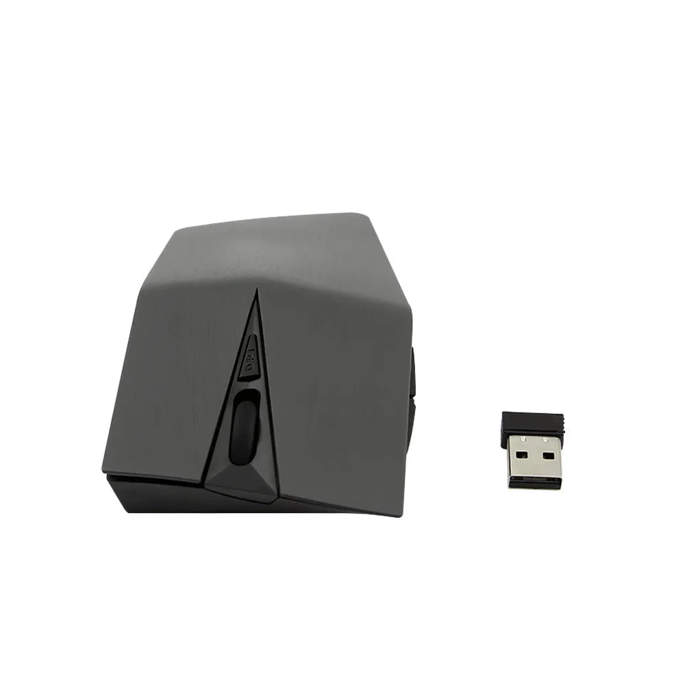 Compact wireless invisible mouse for laptops in black, gold, silver, or light gold next to its USB receiver.