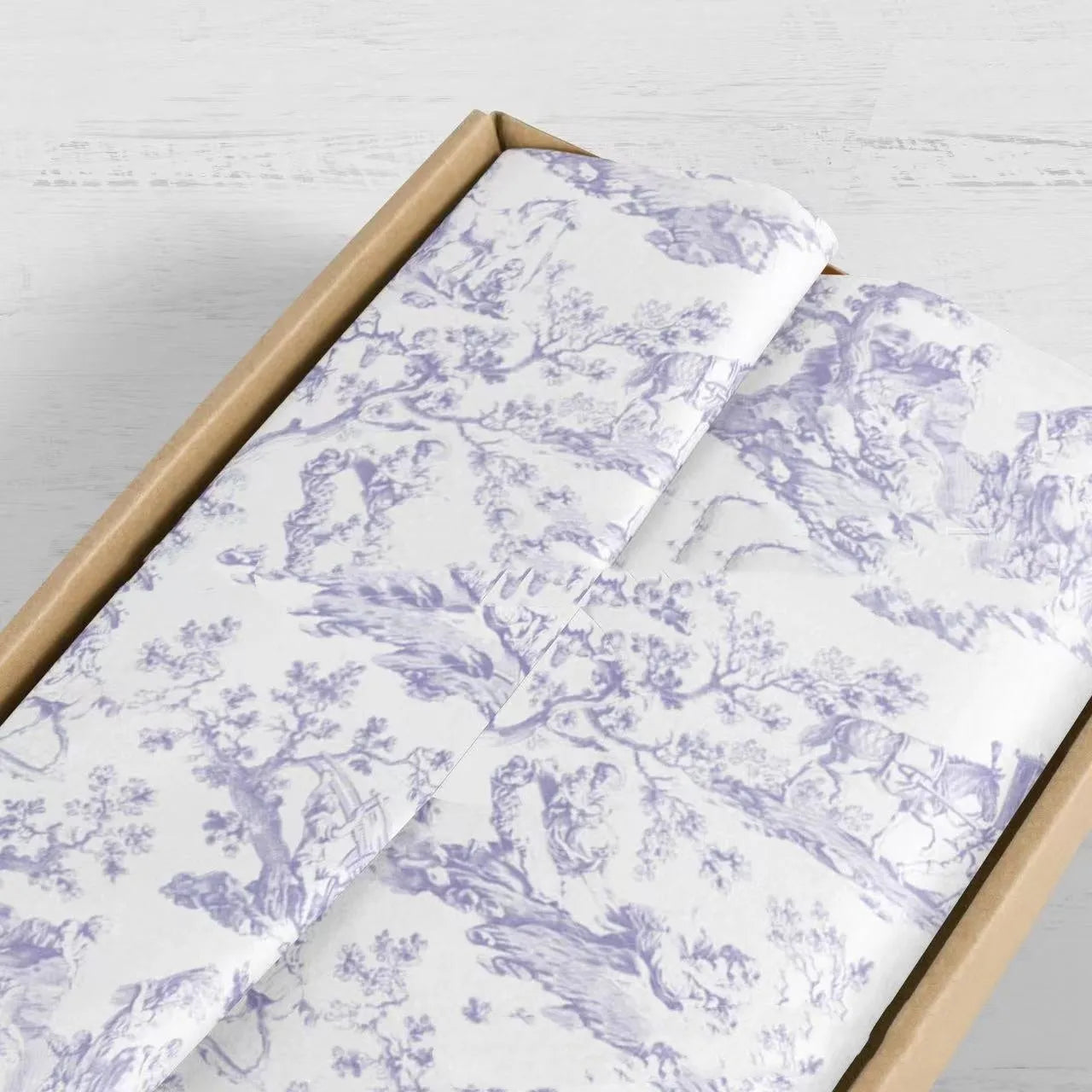 Single sheet of pink and purple French romance pattern Mg tissue paper measuring 50x70cm.