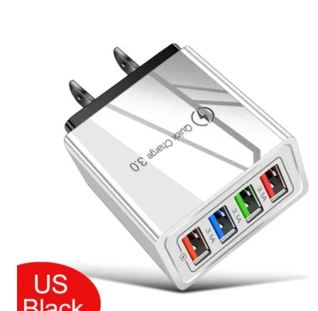 4-port USB wall charger with luminous indicator in multiple colour options