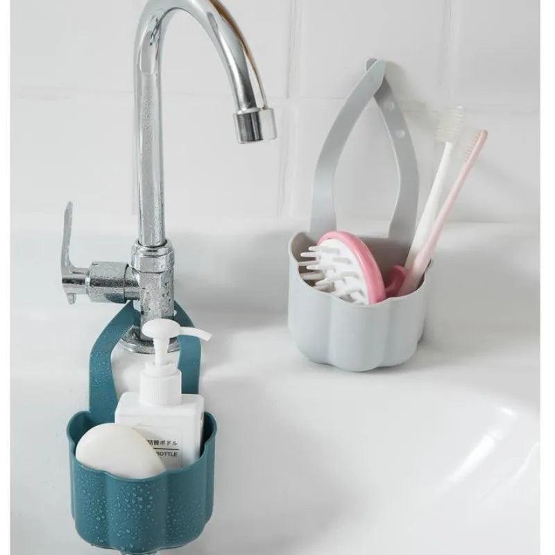 Nordic style plastic sink drain basket in dark blue colour measuring 20x10x7.5 cm