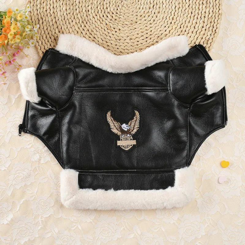 Leather dog jacket in black and brown colours with vest option, sizes XS through L