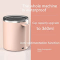 White automatic magnetic stirring coffee cup with 360ml capacity and stainless steel interior.
