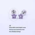 Titanium steel copper-plated gold micro inlaid zirconium five-petal plum flower ear studs in blue colour