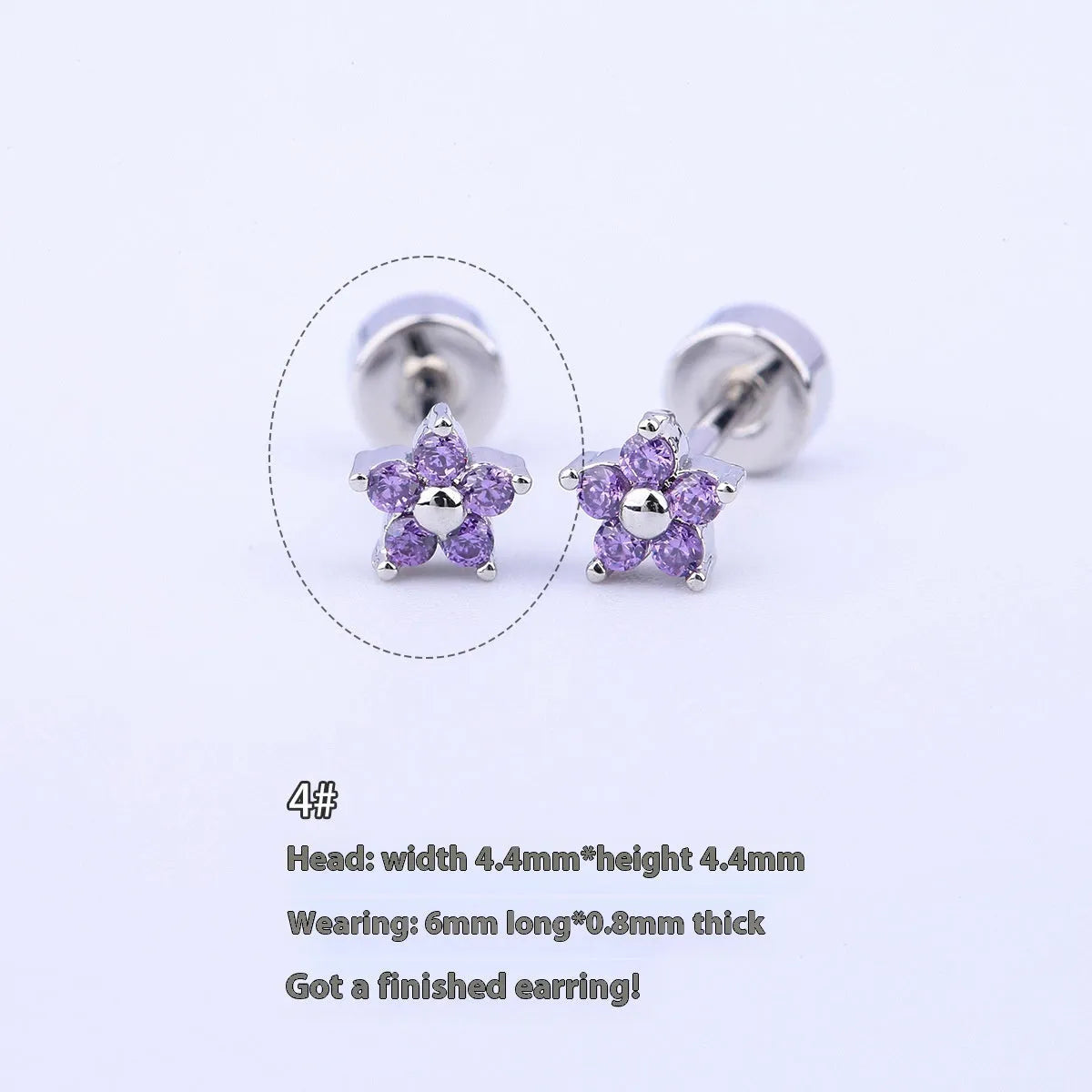 Titanium steel copper-plated gold micro inlaid zirconium five-petal plum flower ear studs in blue colour