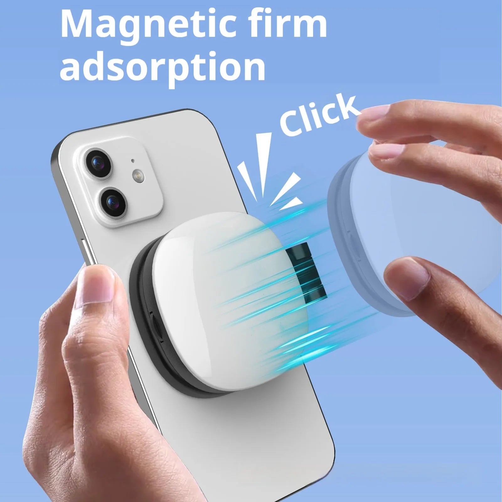 Black and white mobile phone magnetic fill light with three-colour temperature lighting and compact 61mm design