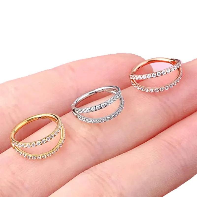 G23 titanium alloy nose ring earrings with zircon crystal treatment in steel or gold colour