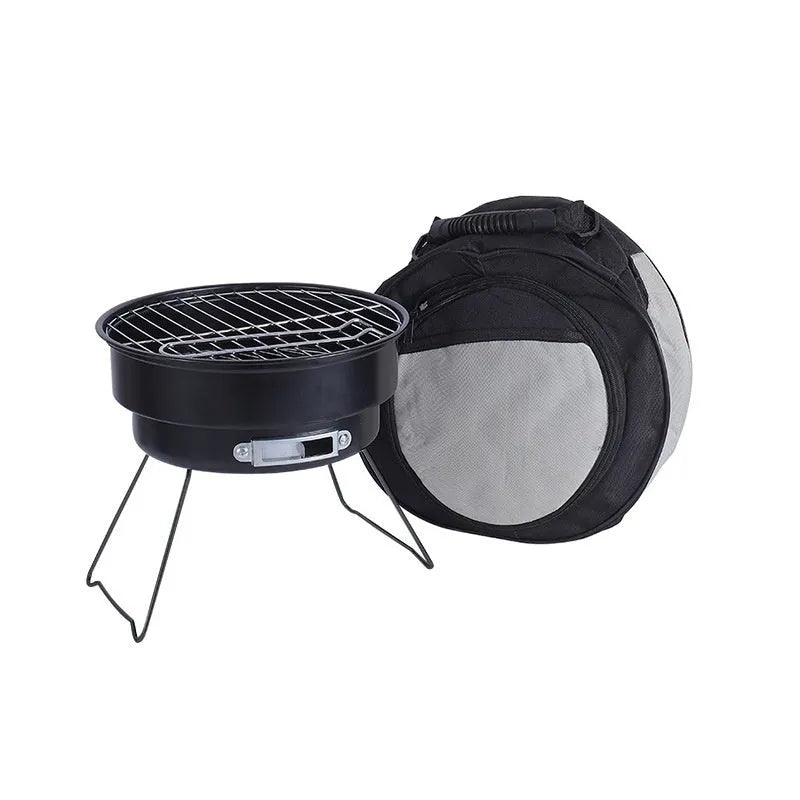 Small folding round outdoor ice stove grill set with mesh, leg, and storage bag