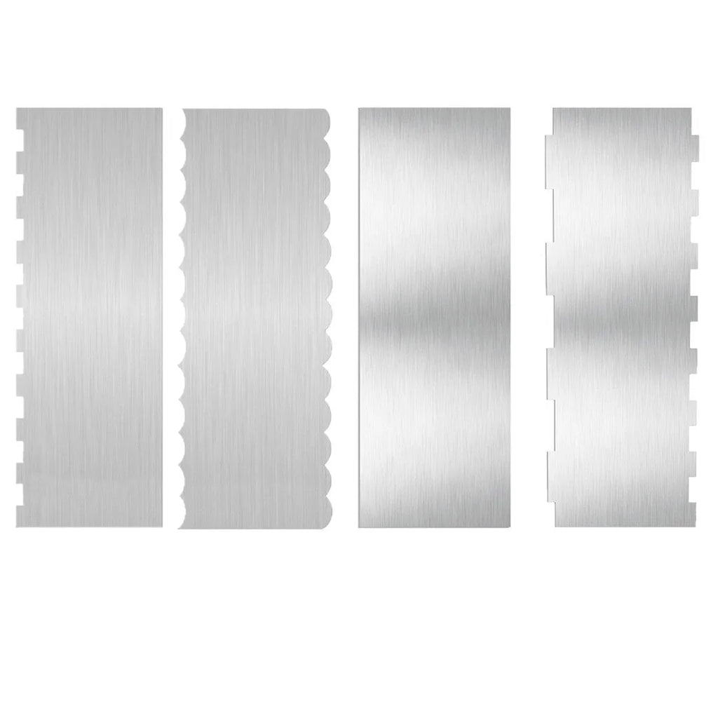 Stainless steel cake scraper with geometric polygon patterns for cake decorating