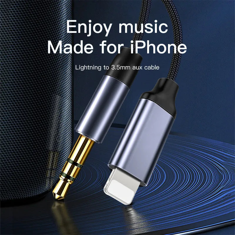 Nylon audio headphone cable with car adapter in black or silver colour, available in 0.5m, 1m, or 1.5m lengths