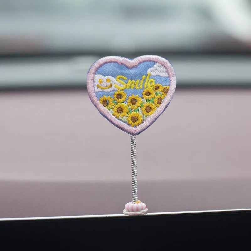 PVC duckling car interior decoration set showing six cartoon ducks and custom sign for vehicle dashboard