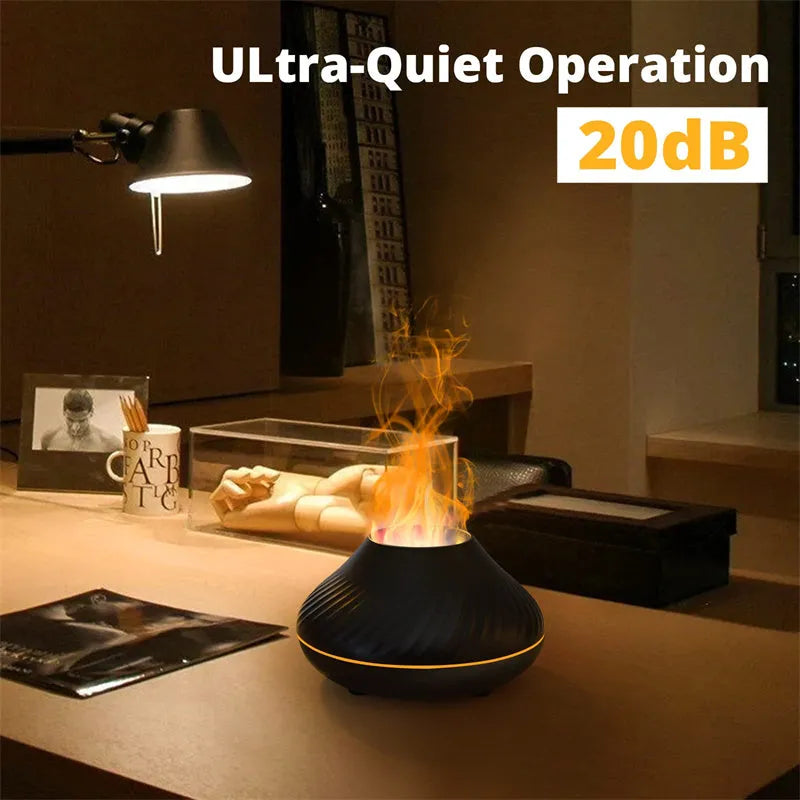 Volcanic flame design aroma diffuser with colour-changing LED light and water mist emission