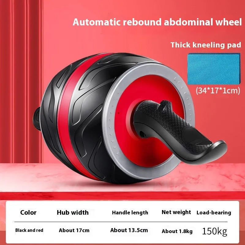 Orange intelligent four-wheel abdominal wheel with automatic rebound and elbow support on a gym mat