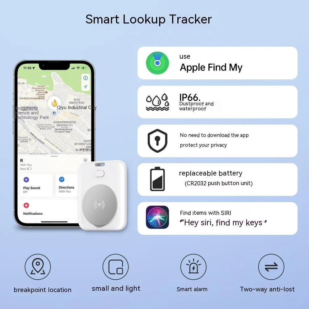 White ABS plastic pet tracking device for Apple users with portable collar attachment