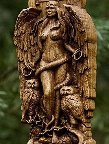 Synthetic resin Greek Goddess statue measuring 22cm tall, for altar or garden decoration.