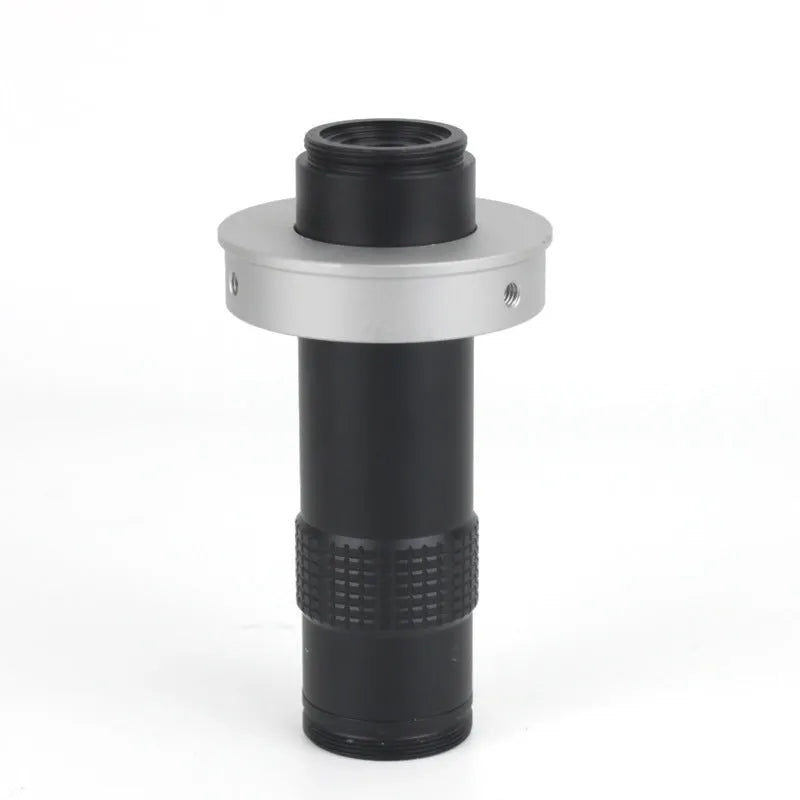 Black anodised aluminium industrial camera monocular lens for machine vision with 130x magnification range