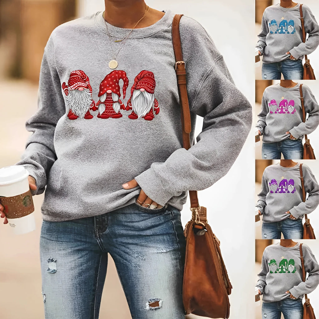 Christmas women's cotton sweater with red Santa Claus print, crew neck, long sleeves, size M