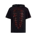 Black hooded short-sleeved T-shirt with sequin decoration in loose-fitting men's cut